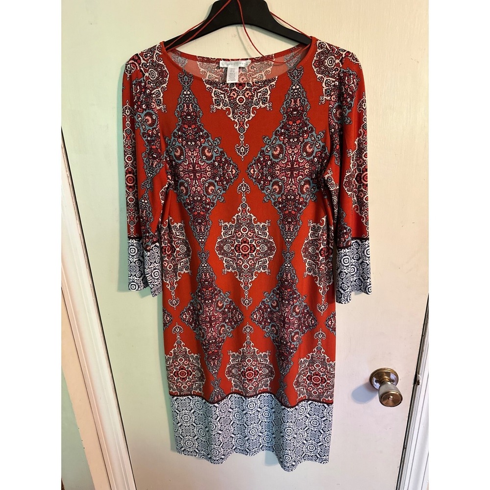 London Times Dress Paisley Print 3/4 Sleeve Copper‎ & Multi Size 8